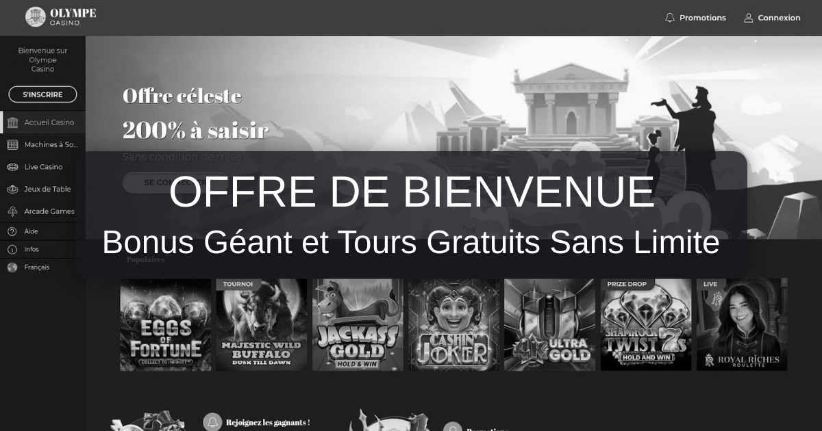 Olympe Casino en ligne : bonus de bienvenue et jeux